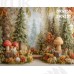 Jesienne tło fotograficzne – pastelowy jesienny las z muchomorami | J_238
